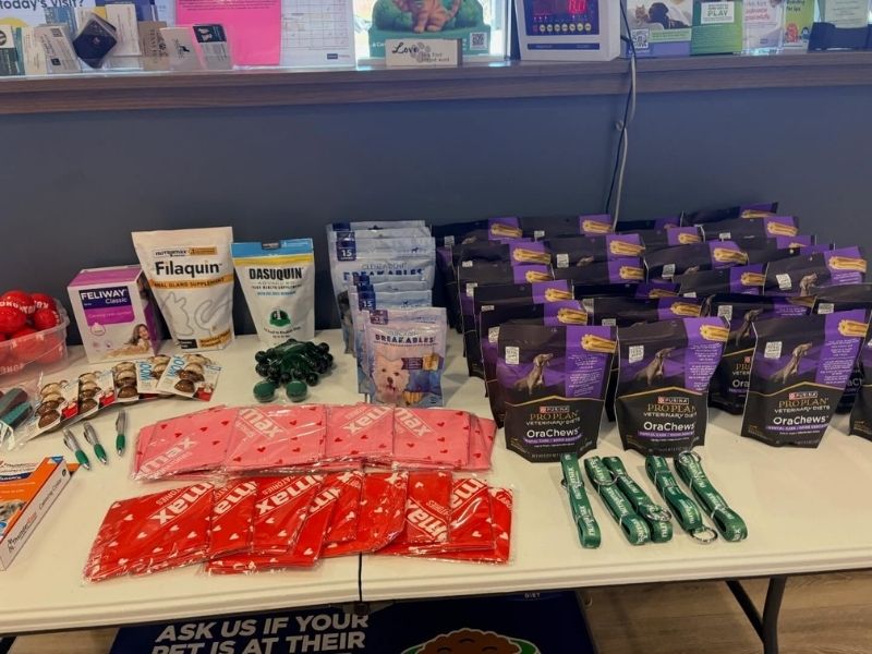 various pet products on a table